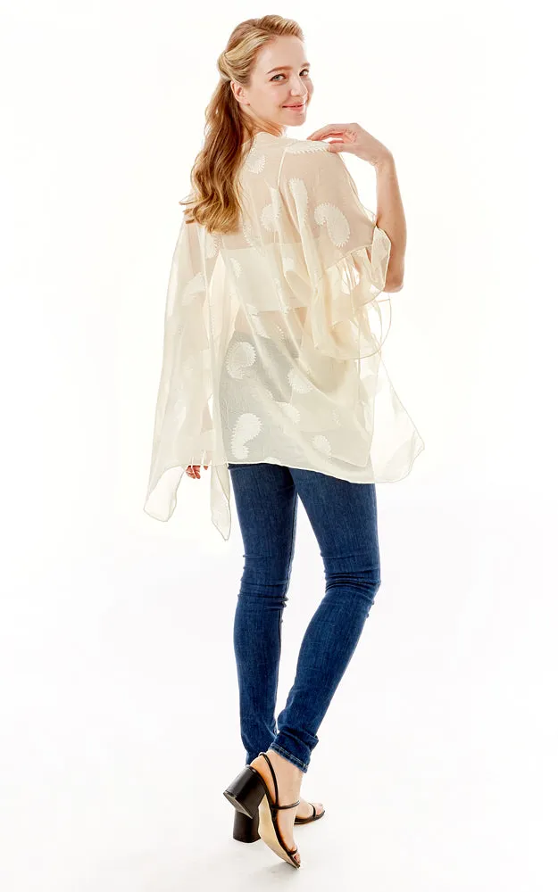LOF1261 Paisley Sheer Cover Up w/Ruffle Sleeves