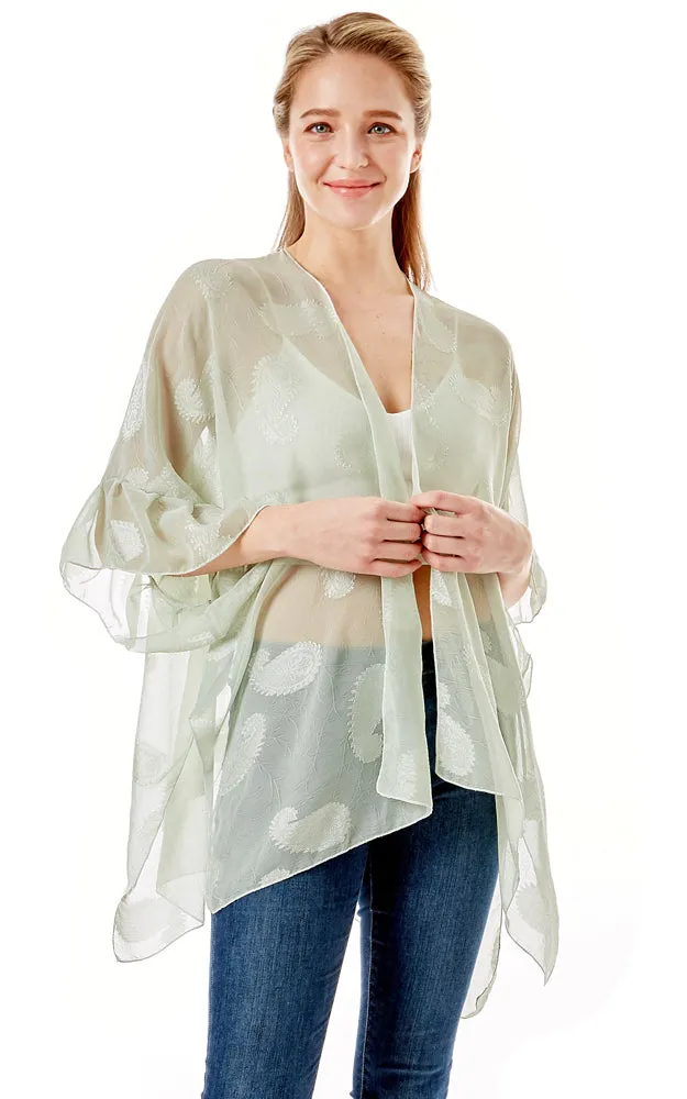 LOF1261 Paisley Sheer Cover Up w/Ruffle Sleeves