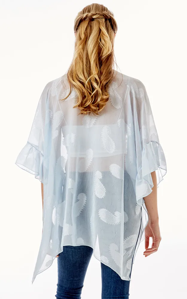 LOF1261 Paisley Sheer Cover Up w/Ruffle Sleeves