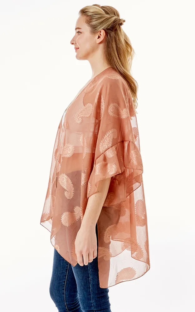LOF1261 Paisley Sheer Cover Up w/Ruffle Sleeves