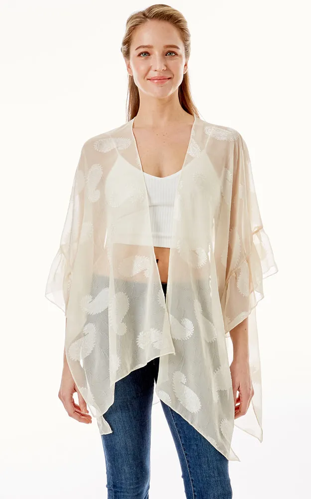 LOF1261 Paisley Sheer Cover Up w/Ruffle Sleeves