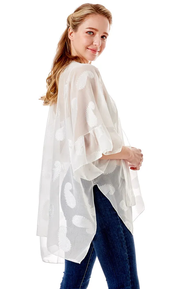 LOF1261 Paisley Sheer Cover Up w/Ruffle Sleeves