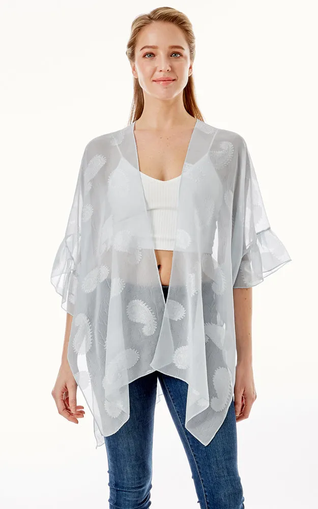 LOF1261 Paisley Sheer Cover Up w/Ruffle Sleeves