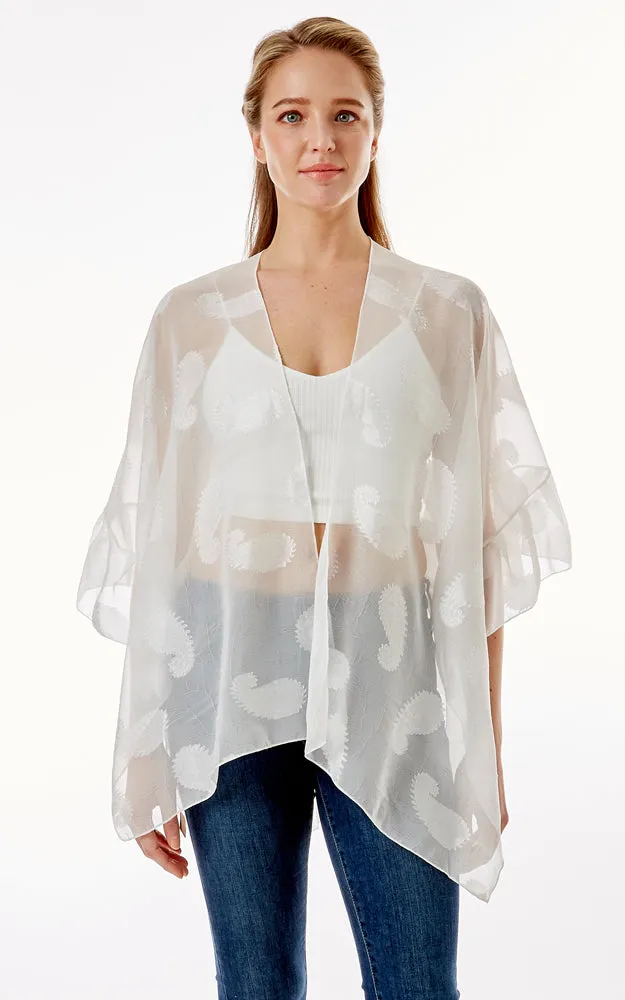 LOF1261 Paisley Sheer Cover Up w/Ruffle Sleeves