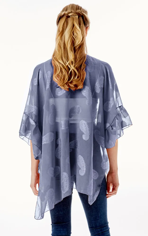LOF1261 Paisley Sheer Cover Up w/Ruffle Sleeves