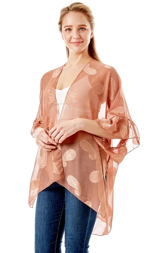LOF1261 Paisley Sheer Cover Up w/Ruffle Sleeves