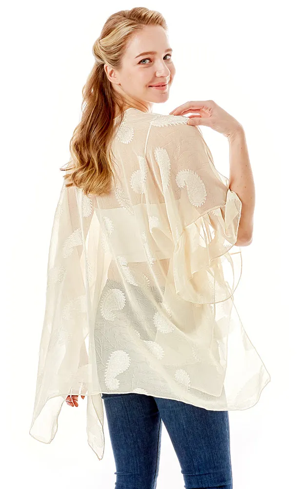 LOF1261 Paisley Sheer Cover Up w/Ruffle Sleeves