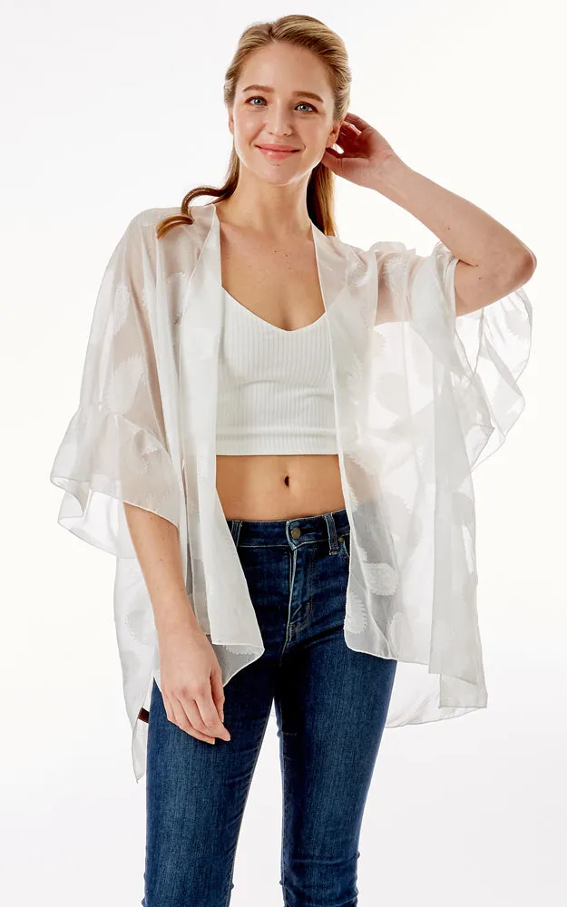LOF1261 Paisley Sheer Cover Up w/Ruffle Sleeves