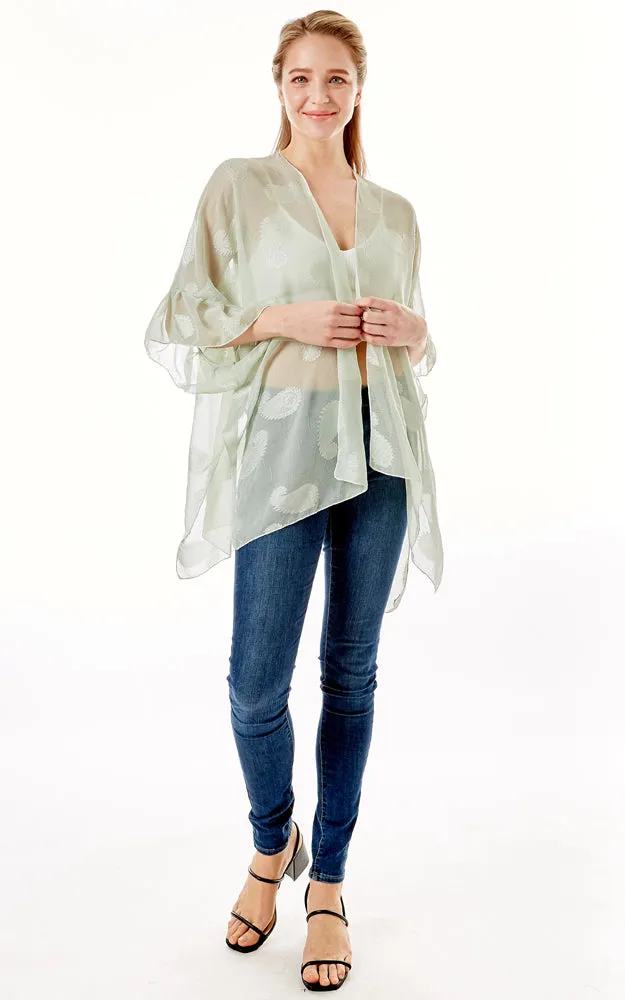 LOF1261 Paisley Sheer Cover Up w/Ruffle Sleeves