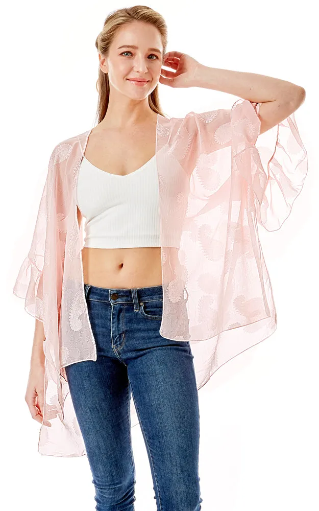LOF1261 Paisley Sheer Cover Up w/Ruffle Sleeves