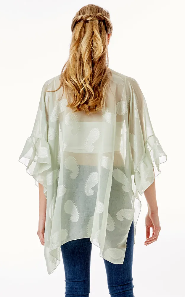 LOF1261 Paisley Sheer Cover Up w/Ruffle Sleeves