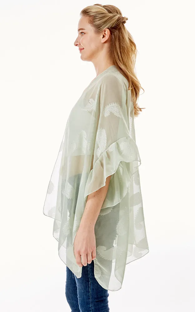 LOF1261 Paisley Sheer Cover Up w/Ruffle Sleeves