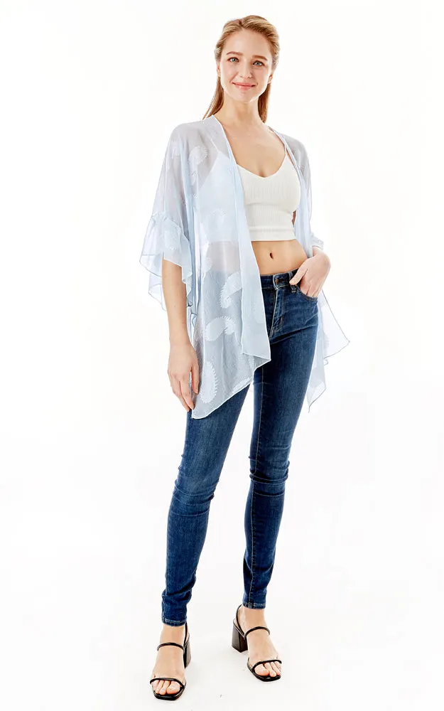 LOF1261 Paisley Sheer Cover Up w/Ruffle Sleeves
