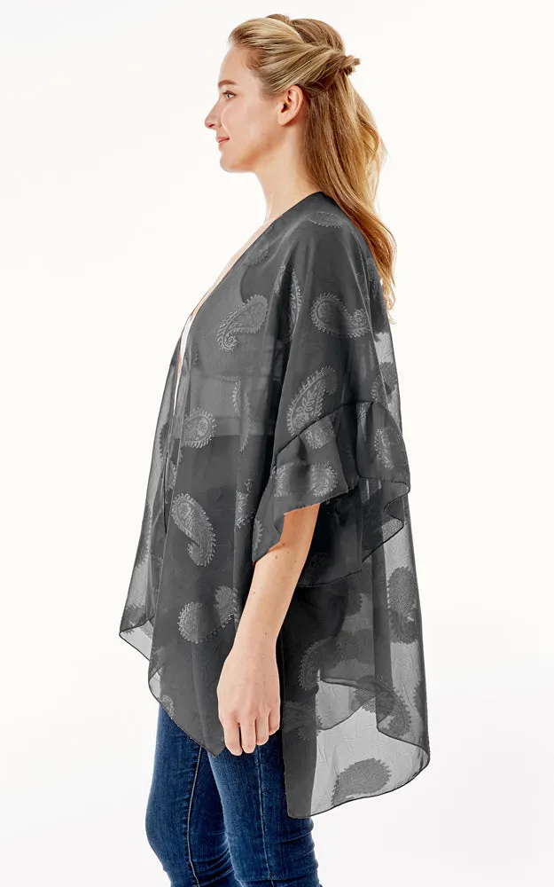 LOF1261 Paisley Sheer Cover Up w/Ruffle Sleeves