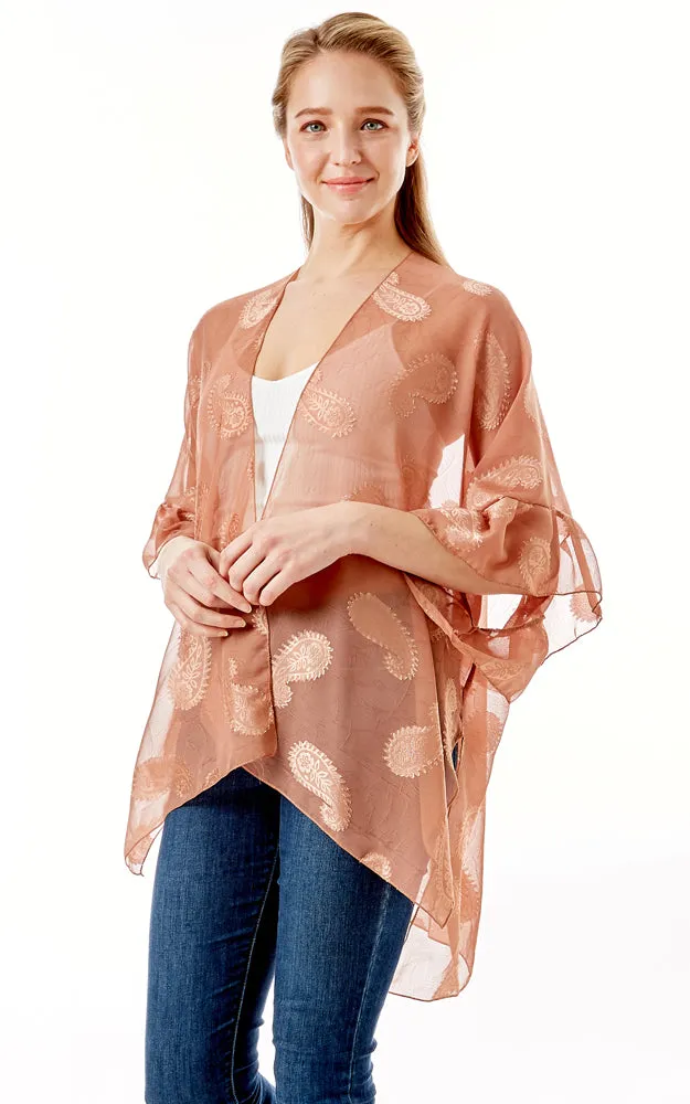 LOF1261 Paisley Sheer Cover Up w/Ruffle Sleeves