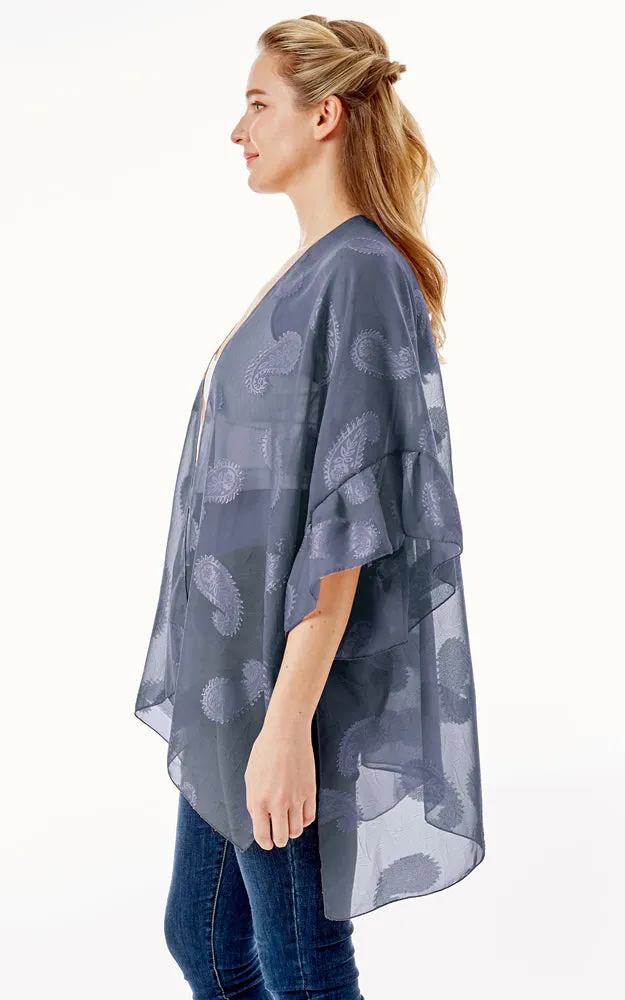 LOF1261 Paisley Sheer Cover Up w/Ruffle Sleeves