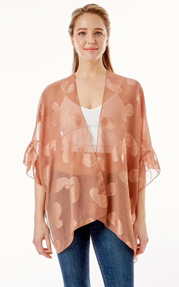 LOF1261 Paisley Sheer Cover Up w/Ruffle Sleeves