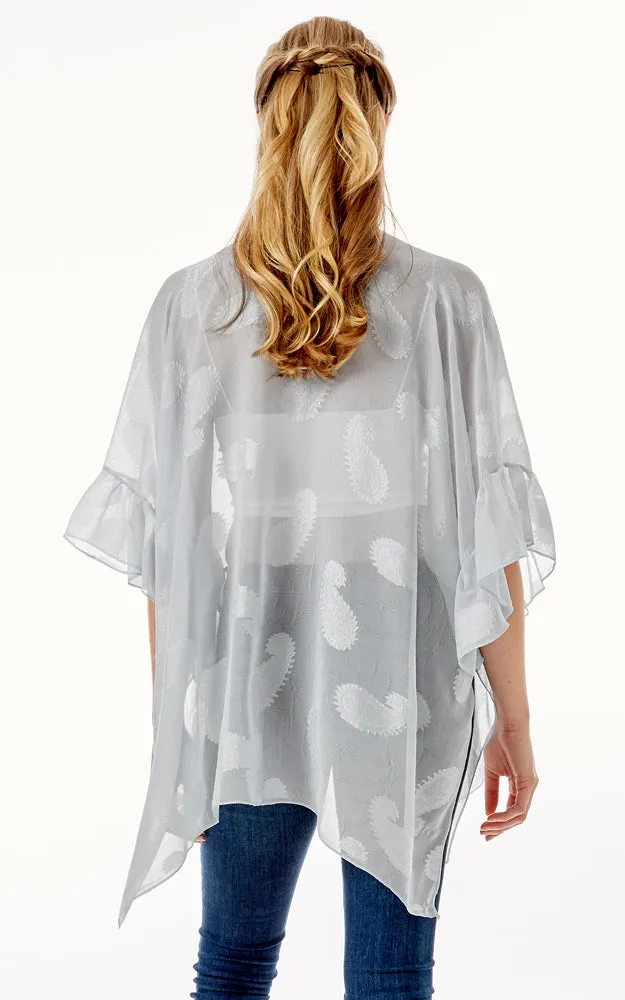 LOF1261 Paisley Sheer Cover Up w/Ruffle Sleeves