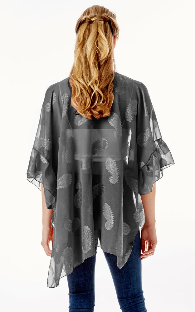 LOF1261 Paisley Sheer Cover Up w/Ruffle Sleeves