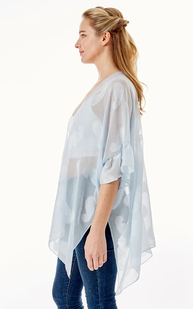 LOF1261 Paisley Sheer Cover Up w/Ruffle Sleeves