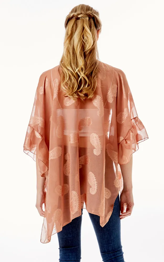 LOF1261 Paisley Sheer Cover Up w/Ruffle Sleeves