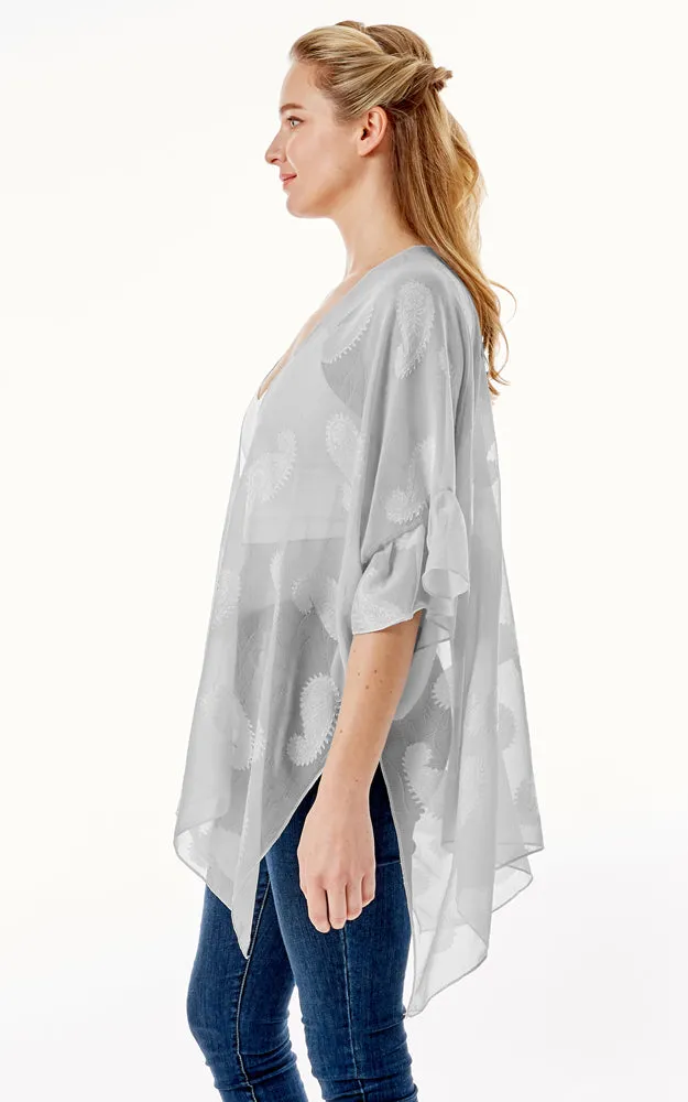 LOF1261 Paisley Sheer Cover Up w/Ruffle Sleeves