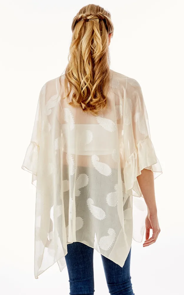 LOF1261 Paisley Sheer Cover Up w/Ruffle Sleeves