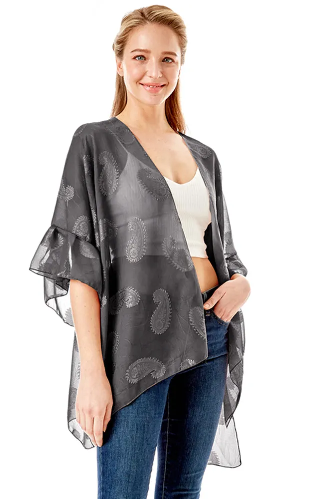 LOF1261 Paisley Sheer Cover Up w/Ruffle Sleeves