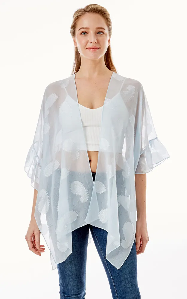 LOF1261 Paisley Sheer Cover Up w/Ruffle Sleeves