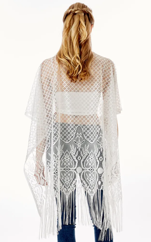 LOF1263 Hearts & Tiles Crochet Lace Cover Up w/Fringes