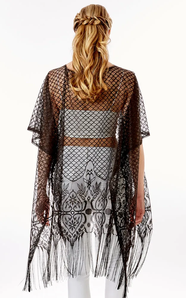 LOF1263 Hearts & Tiles Crochet Lace Cover Up w/Fringes