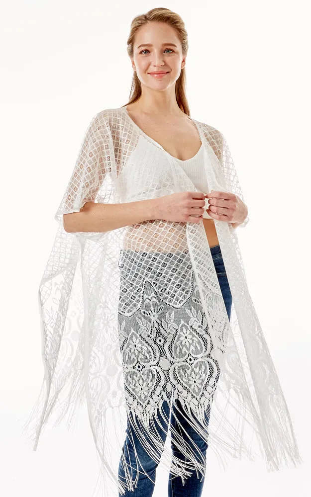 LOF1263 Hearts & Tiles Crochet Lace Cover Up w/Fringes