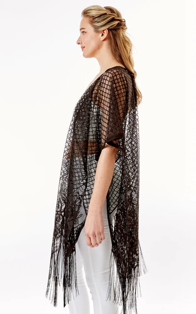 LOF1263 Hearts & Tiles Crochet Lace Cover Up w/Fringes
