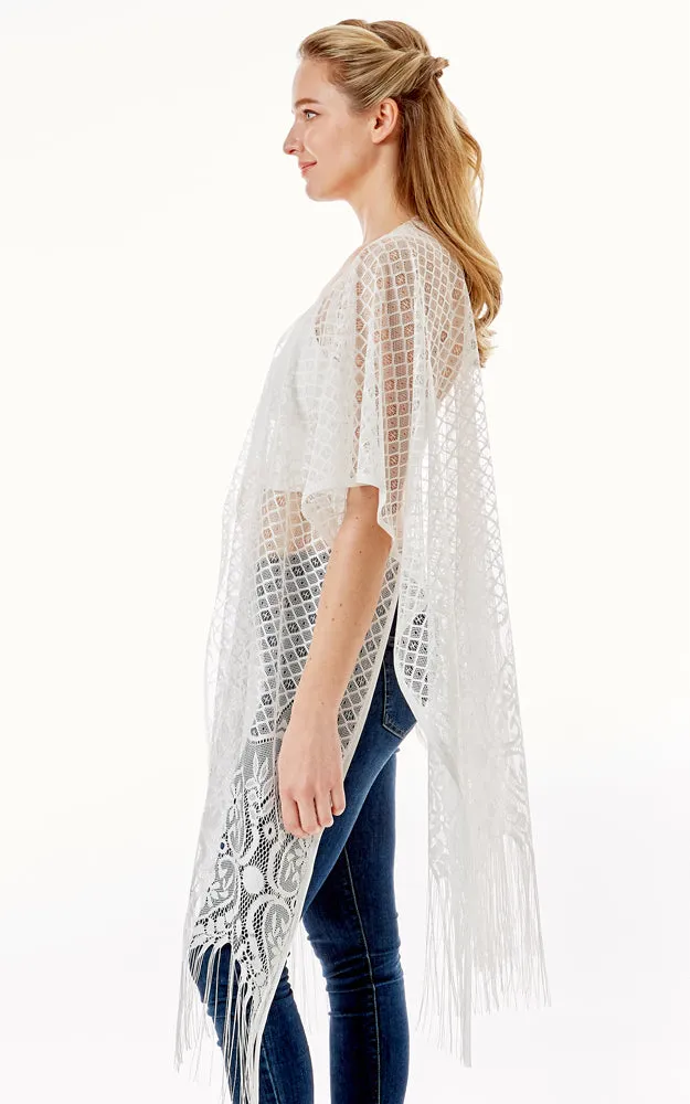 LOF1263 Hearts & Tiles Crochet Lace Cover Up w/Fringes