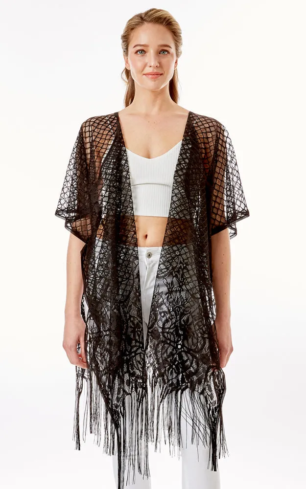 LOF1263 Hearts & Tiles Crochet Lace Cover Up w/Fringes