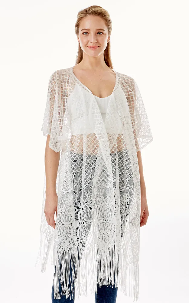 LOF1263 Hearts & Tiles Crochet Lace Cover Up w/Fringes