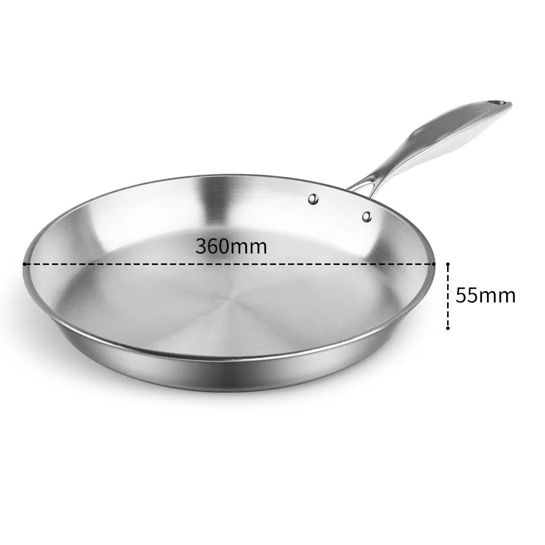 SOGA 36cm Stainless Steel Fry Pan Induction Cooking Pan with Helper Handle