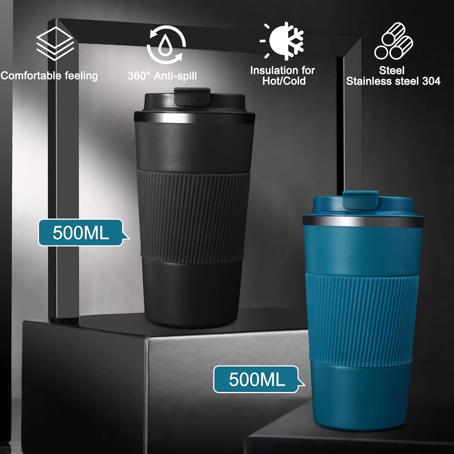 Travel Coffee Mug Spill Proof, Vacuum Insulated Coffee Mug 17oz Stainless Steel ,Proof Reusable Coffee Tumbler