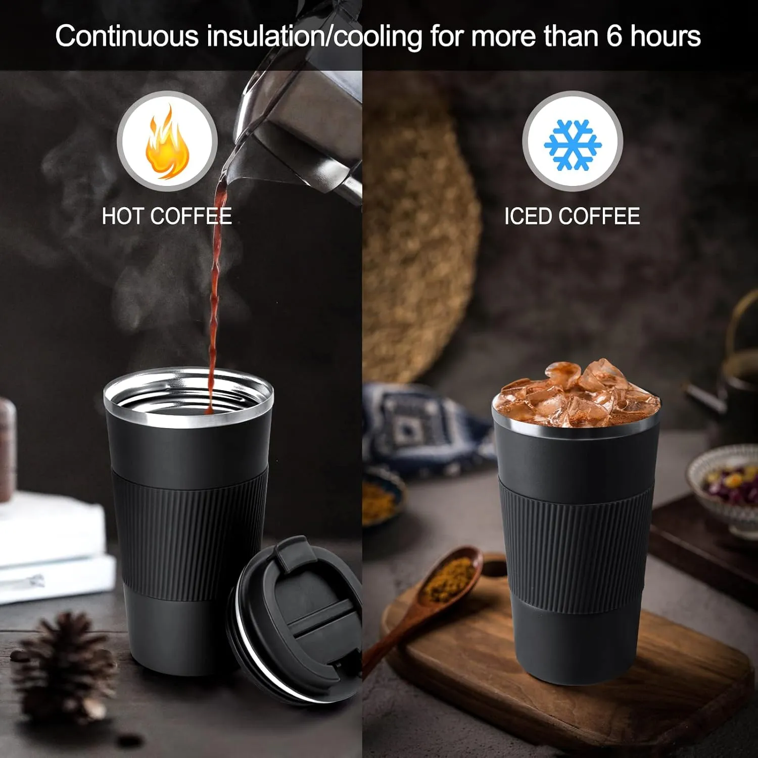 Travel Coffee Mug Spill Proof, Vacuum Insulated Coffee Mug 17oz Stainless Steel ,Proof Reusable Coffee Tumbler