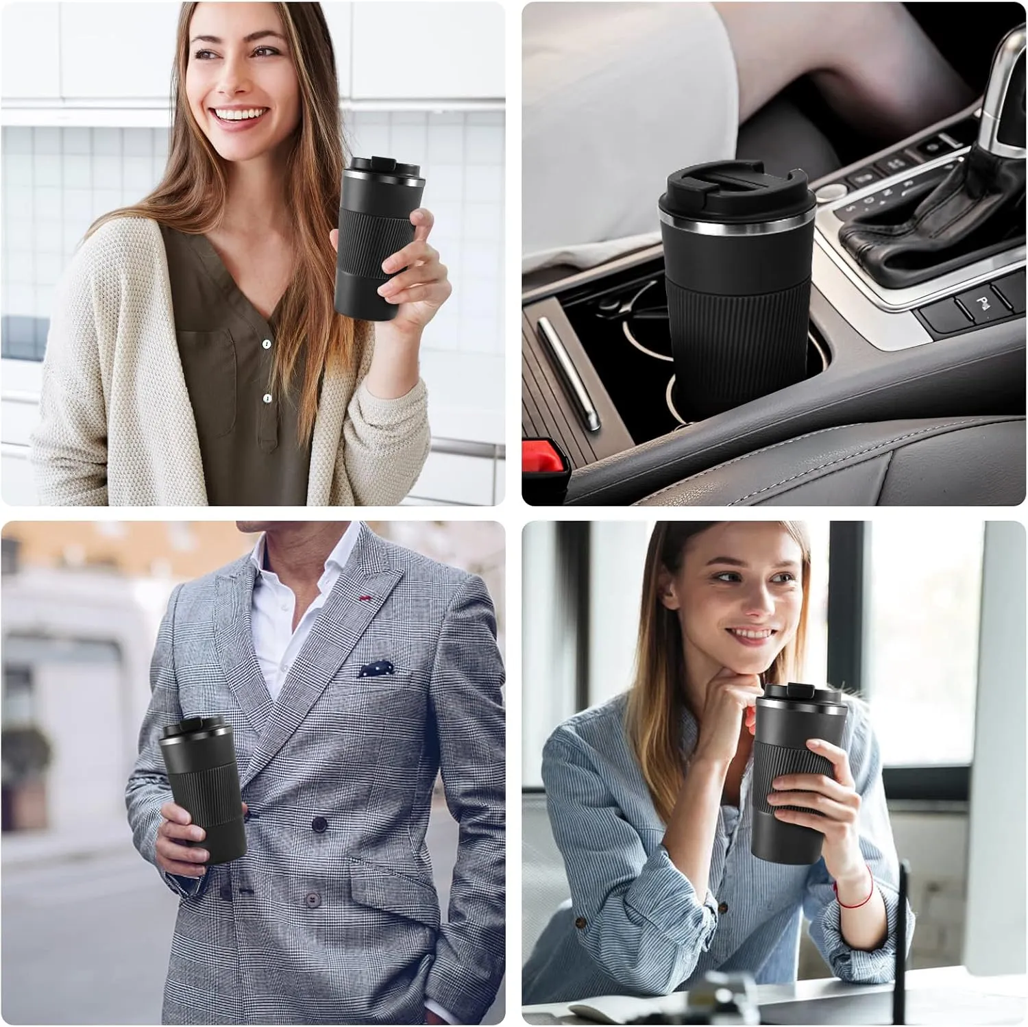 Travel Coffee Mug Spill Proof, Vacuum Insulated Coffee Mug 17oz Stainless Steel ,Proof Reusable Coffee Tumbler